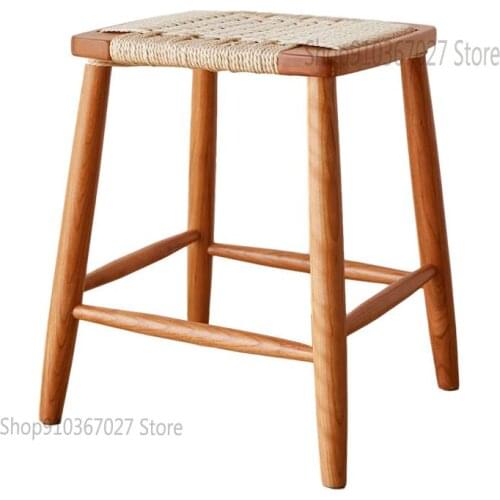Nordic style low stool home solid wood stool simple creative cherry wood small bench modern wooden woven dressing stool