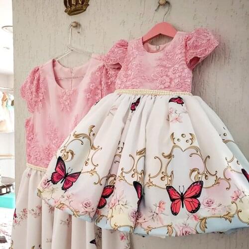 NNJXD Girls Princess Party Dress Kids Elegant Butterfly Birthday Ball Gown Children Printed Wedding Vestidos Lace Girls Dresses