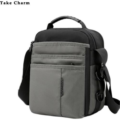 New Mens Large Capacity Messenger Bag High Quality Polyester Fabric Commuter Bag Casual Youth Wallet Mobile Phone Bag Gray
