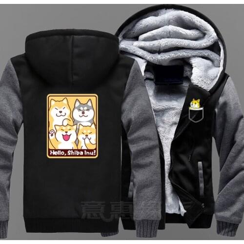 New Doge Hoodie Anime Kabosu Shiba Inu Coat Jacket Winter Men Thick Zipper Sweatshirt
