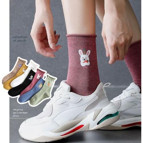The New Women Cotton Socks Personality Hot Stamping Female Middle Tube Cartoon Bunny Retro Style Student Socks Hot Sale