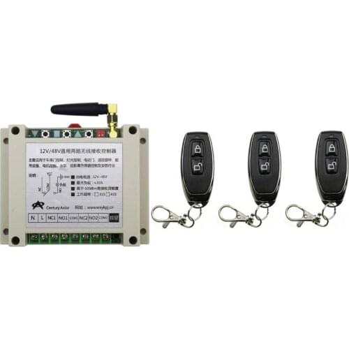 New DC12V 24V 36V 48V 10A 2CH 2Channe RF Wireless Remote Control Switch teleswitch With 3*metal Transmitter For Learning code
