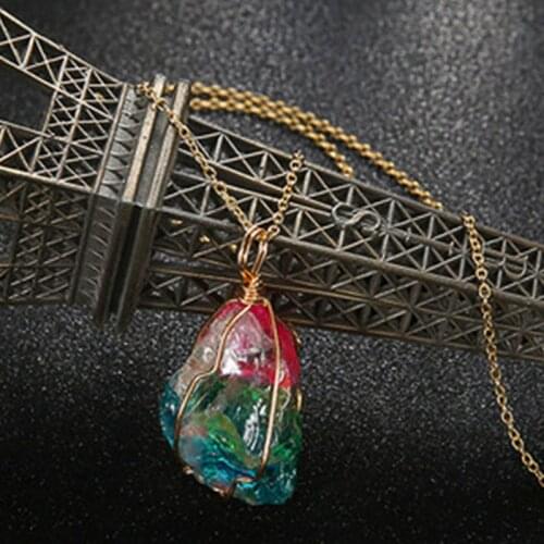 Irregular Handmade Cystal Pendant Necklace for the women Necklace Natural Stone Pendant Mexican Clay Charms for Jewelry Making