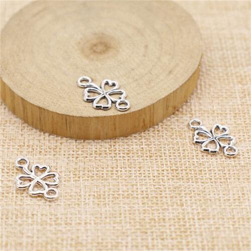 Handmade Pendants For Jewelry Accessories 40pcs Clover Connector Charms 20x12mm Antique Silver Plated