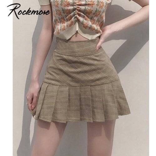 Rockmore Pleated Skirt High Waisted A-Line Mini Skirts Preppy Style Women Streetwear Summer Female Korean Plaid Skirts Harajuku