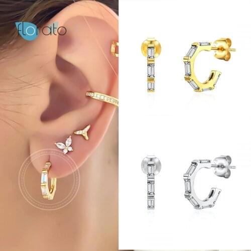 925 Silver Ear Needle Big Circle C Shape Micro inlay Crystal Stud Earrings European and American Earring Fine Jewelry Charm Gift