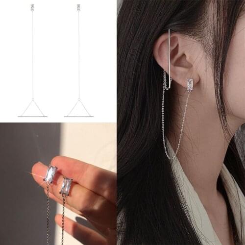 KISSLOVE 1PC Korean Elegant Bar Chain Long Tassel Hanging Drop Earrings For Women Shiny Zircon Pendientes Fashion Party Jewelry