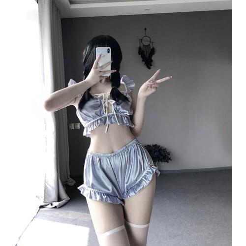 Sexy Erotic Cute Bandage Blue Ruffle Lingerie Lesbian Temptation Roleplay Costumes Hot Outfit Smooth Bra Set Uniform For Women