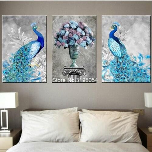 Triptych,Diamond Embroidery,China,AnimalFloral,bule Peacock,5D,Diamond Painting,Cross Stitch,3D,Diamond Mosaic,home Decoration