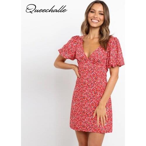 V-neck Floral Print Women Short Dress 2021 Casual Lantern Sleeve High Waist A-line Sundress Sexy Summer Beach Outfit Vestidos