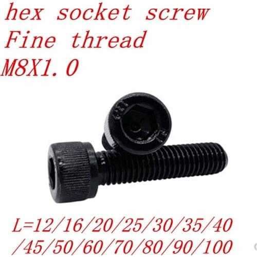 10pcs/lot M8*1.0 Fine thread hex socket screw, thread pitch 1.0mm, m8 fine thread cap head screw