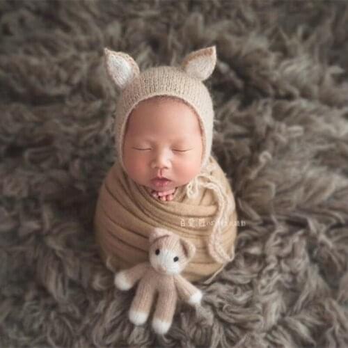 Vintage Stuffed Toy and Hat Photo Props Crochet Mini Cat Newborn Photography Hat Animal Pattern Crochet Kitty Hat Baby Bonnet