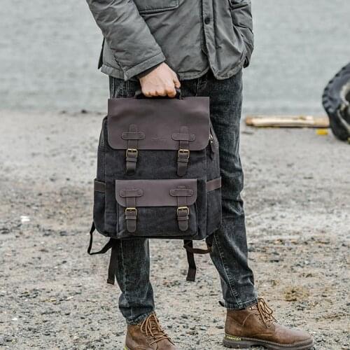 Vintage Canvas Backpack Men Multifunctional Laptop Backbags Fashion Leather School Bags Waterproof Outdoor Travel Rucksack
