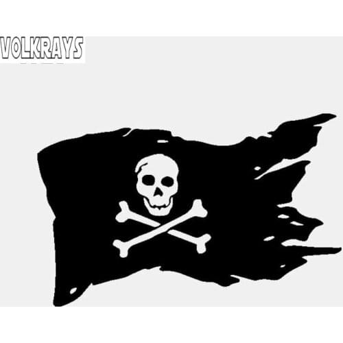 Volkrays Personality Car Sticker Pirate Flag Skull Bones Cross Ship Decor Accessories Vinyl Decal Black/Silver,8cm*13cm