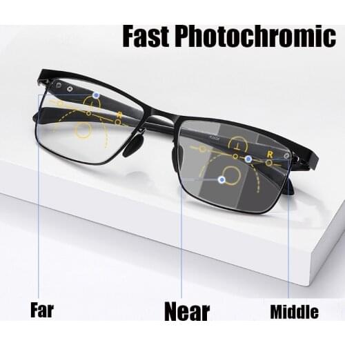 High Quality Photochromic Reading Glasses Men Progressive Multifocal CR-39 Resin Anti-Blue Ray Presbyopic Glasses Metal Frame 15
