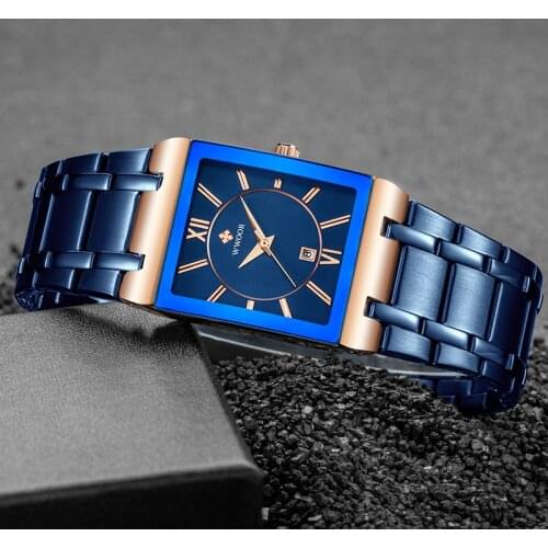 WWOOR Fashion Stainless Steel Watches Mens 2020 Top Brand Luxury Rectangle Quartz Date Clock Male Gold Business Dress Wristwatch