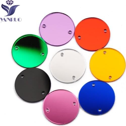 YANRUO Round Sew On Mirror Acrylic Rhinestones 30Pcs Handicraft Flat Back Strass Crystal Stones For Needlework Dresses