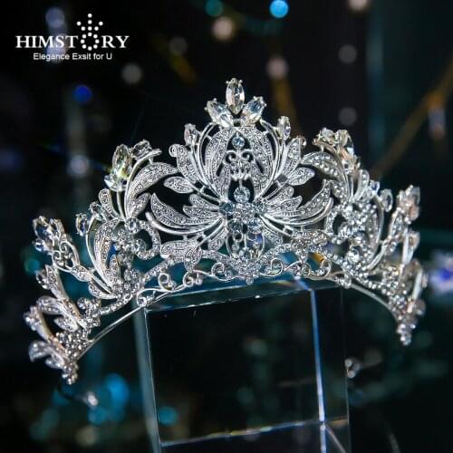 HIMSTORY New Fashion Baroque Luxury Crystal Bridal Crown Tiaras Clear Rhinestones Diadem for Women Bride Wedding Hair Accessory