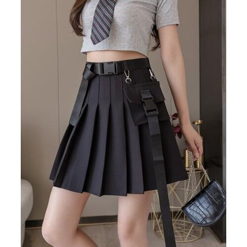 Design sense work wear pleated skirt womens high waist original stay style short A-line skirt black skirt