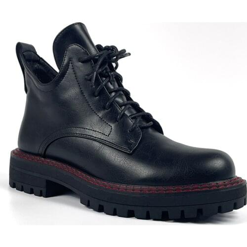 EGTPINAOP Womens Ankle Boots Autumn Platform Black Rubber Outsole Lace Up Martin Boots U-Shaped Shoes Mouth Casual Outdoor