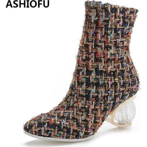 ASHIOFU Handmade Retro Women High Heel Boots Classic Party Prom Ankle Boots Large Size Fashion Dress Evening Winter Boots Shoes