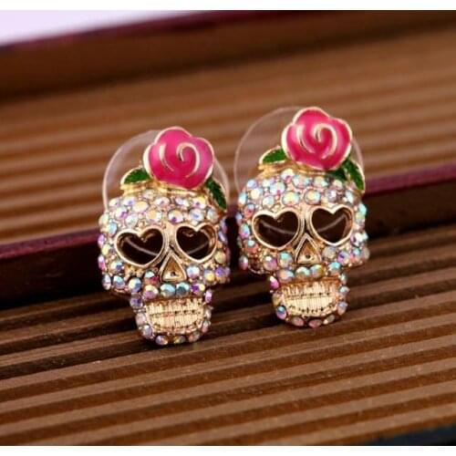 Retro Punk Earrings Rhinestones Europe and America Exaggerated Crystal Skull Women Earrings Fashion Party Gifts