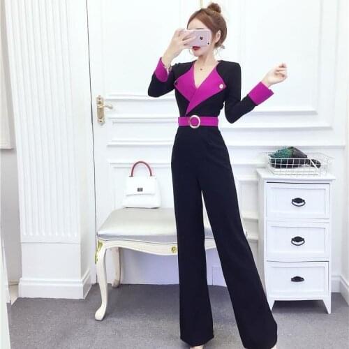 Women 2021 Spring Autumn Fashion Elegant OL High Waist Jumpsuit Female V-neck Slim Romper Ladies Formal Work Wear Playsuits Y189