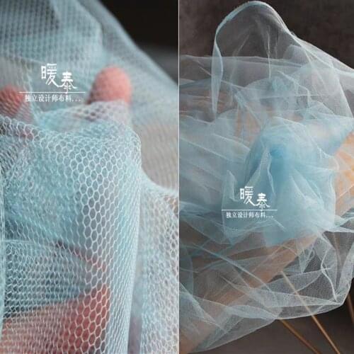 Stiff Hexagon Mesh Tulle Fabric Light blue DIY Patchwork Veil Party Decor Sewing Fluffy Skirt Wedding Dress Designer Fabric