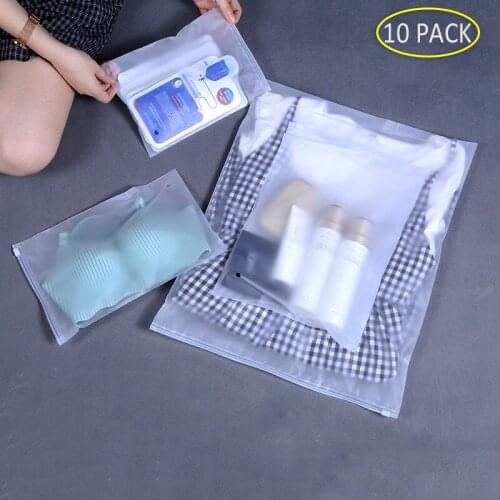10PCS Matte Clear Plastic Storage Clothes Bag Ziplock Travel Bags Zip Lock Valve Slide Seal Packing Pouch For Cosmetic Clothing