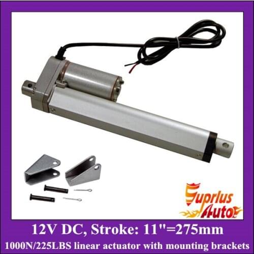 12v linear actuator with mounting brackets, 11inch/ 275mm stroke with 1000N/225LBS load electric linear actuators