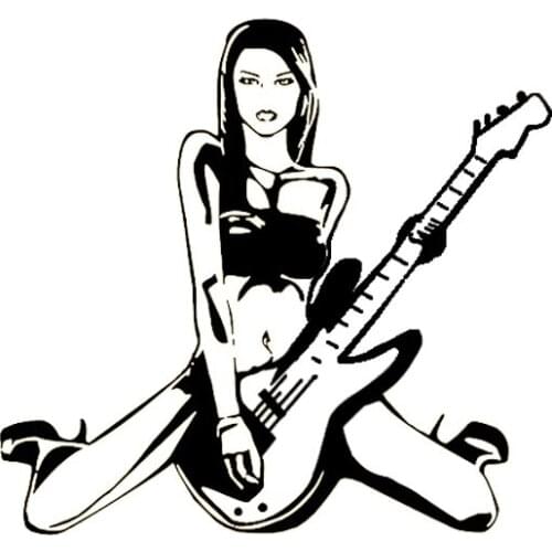 14.2*13.3CM Love Music Play Guitar Girl Covering The Body Popular Style Vinyl Decal Car Sticker