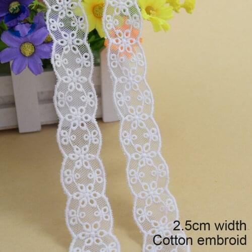 2yards 2.5cm white lace cotton embroidery lace french lace ribbon fabric guipure diy trims warp knitting sewing Accessories#3691