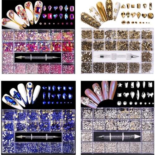 2500PCS/box Crystal AB Rhinestone In Grids 20PC/Shape Flat- Back Nail Art Rhinestone Gem With 1 Pick Up Pen In Clear Big Box