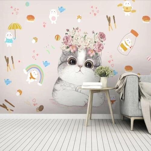 Milofi custom 3D wallpaper mural cartoon kitten flower childrens room living room bedroom background wall decoration painting w