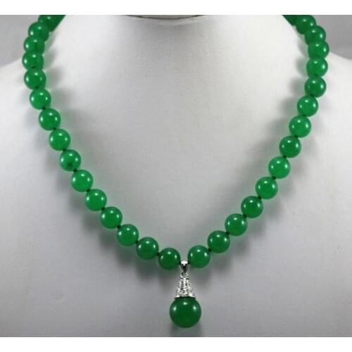 Free Shipping decent and charm 8mm green Jade necklace match 14mm silver plated Jade pendant necklace for wedding
