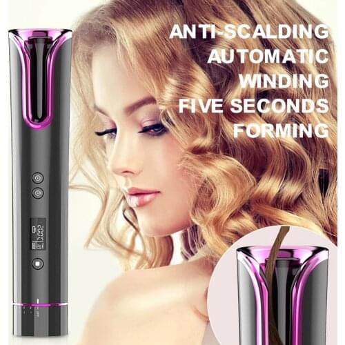 Cordless Hair Curler Portable Automatic Curling Wand Rechargeable Quick Hair Curling with LED Screen for Hair Curling