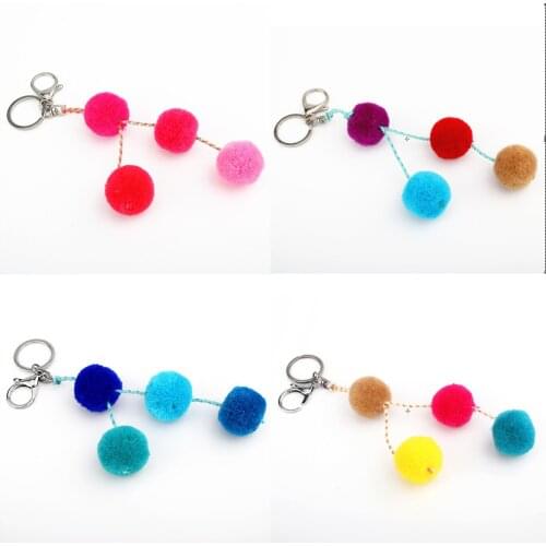 1pc Gradient Colorful Ball Keychains Pompom Key Ring Bag Hanging For Women Girl Jewlery
