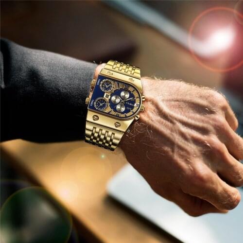 OULM HT9315 Watches Men Sports 3 Time Zone Big Dial Analogue Quartz Mens Watches Gold Steel Watches for Male Relogio Masculino