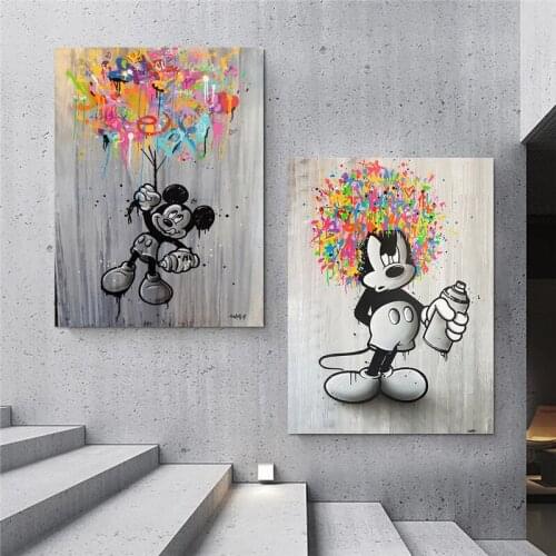 Disney Graffiti Art Canvas Painting Cartoon Mickey Mouse Posters Prints Pictures for Kids Room Decoration Wall Art Home Decor