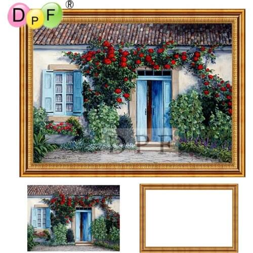 DPF Diamond Embroidery house flower 3d Diamond painting Cross Stitch with Frame full Round diamond Mosaic home decor picture