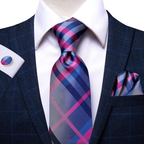 Hi-Tie Blue Purple Plaid Luxury Mens Tie Silk Large NeckTie Neckwear Ties for Men Formal Gravata Gifts For Men Wedding Business