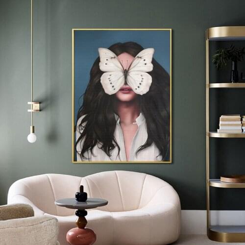 Butterfly Masked Woman Canvas Painting Nordic Girly Fashion Posters and Prints Wall Art Picture Modern Living Room Bedroom Decor