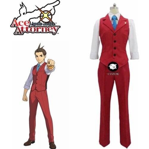 Anime Ace Attorney Apollo Justice Red Vest Suit Outfit Cosplay Costume Party Costume Full Set Custom-Made