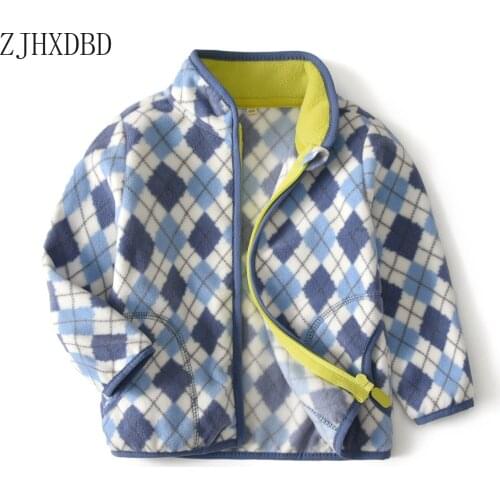 2020 Boys Polar Fleece Jacket Diamond Print Kids Stand Long Sleeve Autumn Girl Child Coat Blue Warm Children Outerwear Clothes