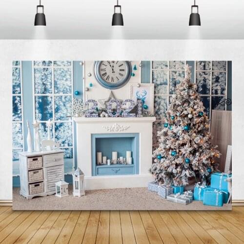 Laeacco Christmas Backdrops Room Tree Clock Fireplace 2021 Window Gift Photography Backgrounds Family Photocall For Photo Studio