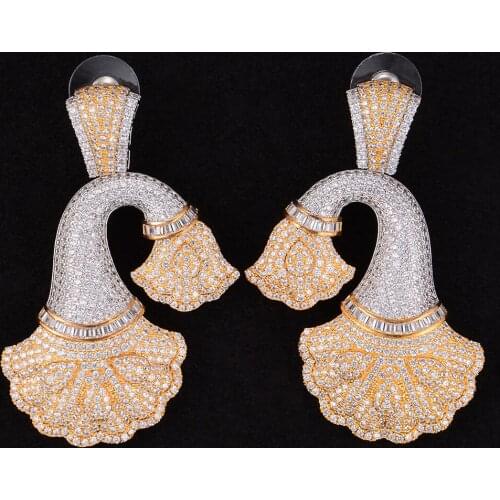 LARRAURI Brand Full Cubic Zirconia Inlaid Fashion Jewelry Deluxe Glory Flower Nigerian Wedding Engagement Drop Dangle Earings