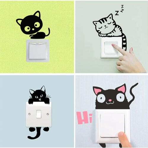 Cute black sleeping cat switch stickers bathroom toilet decor cartoon animal wall art decals children home decor diy wall mural