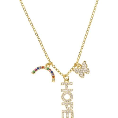 Multi piece lovely cute charms pendant fashion necklace delicate rainbow hope letter butterfly DIY meaning charm necklace