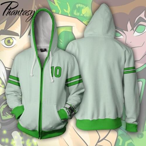 Phantasy Ben 10 Men\s Hoodies Cosplay Cartoon Anime Sweatshirt Costume Casual Loose Zipper Unisex Clothing Tops Plus Size