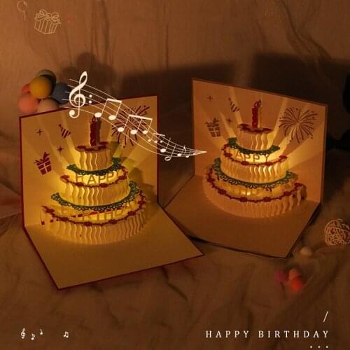 Music Happy Birthday Postcard Greeting Gift Cards Blank Paper 3D Handmade Pop Up Laser Cut Vintage Invitations with Envelope
